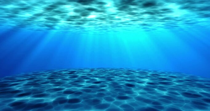 
4K Realistic surreal underwater seabed moving water animation. Looping animation of water ocean waves moving underwater with camera zoom in effect. Sunbeam tranquility transparent sea water in UHD.