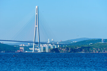 Seascape overlooking the Russian Bridge. Vladivostok, Russia