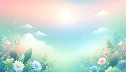 Fototapeta na wymiar Gradient color background image with a refreshing spring morning theme, featuring a blend of soft greens, blues, and pinks, capturing the fresh and re