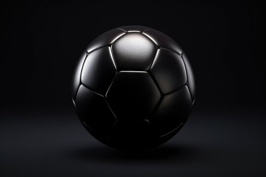 Modern Black Football. Isolated Soccer Ball For Sports Competition and Team Games on Dark Background