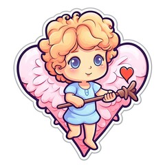 Cute angel with wings. Cartoon cupid art sticker. Happy Valentine's Day. Angel of Love. Christmas angel. Collection of stickers. Generative ai