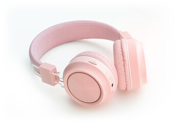 modern pink Bluetooth headphones on white background
