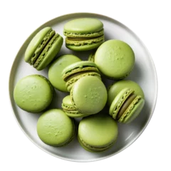 Keuken spatwand met foto Delicious Plate of Matcha French Macarons Isolated on a Transparent Background © JJAVA