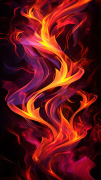 Vibrant neon light graffiti with a series of red and yellow abstract flames on a fiery 3D surface