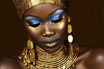 gold woman African black beautiful beauty face fashion make-up artistic blue bronzed brown closeup closed culture dreamy ethnic eyelash eye eyeshadow fake FALSE glamour gloss glossy highlight lash