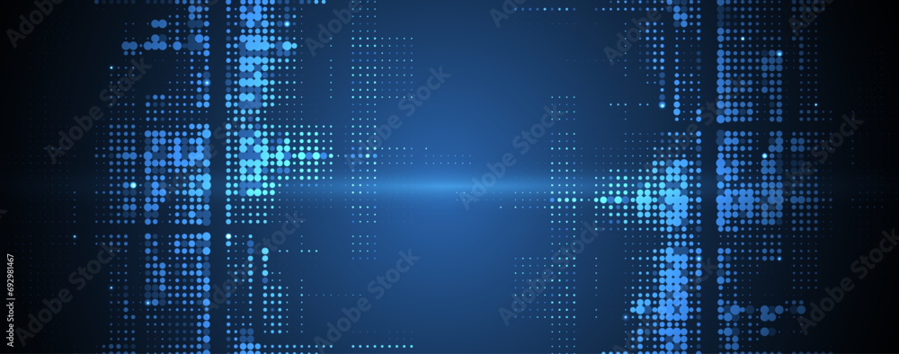 Poster Quantum processing. Deep learning artificial intelligence. Future new technology  for business or science presentation. Vector background