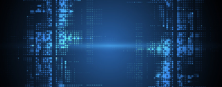 Quantum processing. Deep learning artificial intelligence. Future new technology  for business or science presentation. Vector background