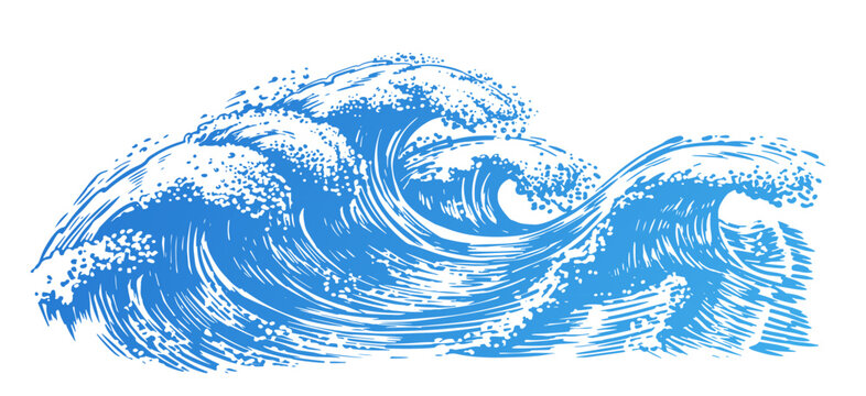 Ocean and sea waves, sketch. Surf wave, hand drawn vector illustration