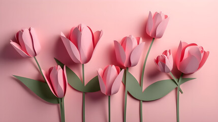 Paper tulips on the red background