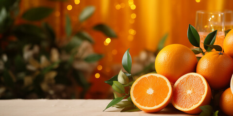 Oranges Background Copy Space Table: Citrus - Fresh Fruits, Warm Glow, Healthy Lifestyle, Vitamin C Richness, Festive Mood, Natural Sweetness