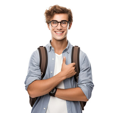 Happy young smart male university student isolated on transparent background Generative AI