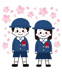 Fototapeta premium 卒園や入学式のイメージ。男の子と女の子。