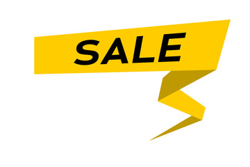 Sale - yellow folded paper ribbon banner with black label. E-shop or retail discounts promotion. Solid vector illustration.