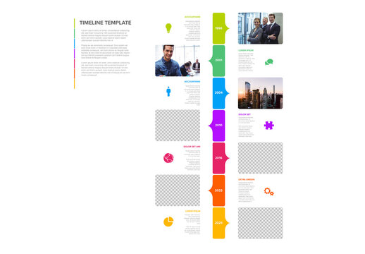 Simple vertical timeline process infographic with big photo placeholders