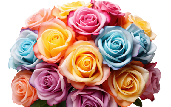 Romantic Gift Bouquet Different Colors of Flowers on a White or Clear Surface PNG Transparent Background