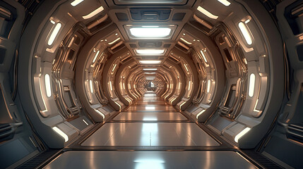 Space station or spaceship scifi style corridor or room. . Ultra modern sci-fi design.