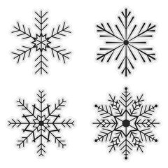 Snowflakes of various shapes, with editable strokes, isolated on a white background. Ideal for a Merry Christmas and Happy New Year greeting card design. Vector illustration