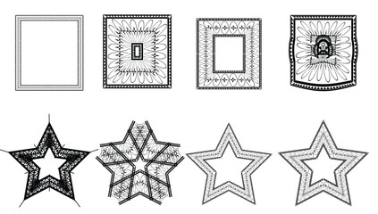 set of realistic square and star black frames mockup, vector . Empty framing for your design. Vector template for picture, painting, poster, lettering or photo gallery
