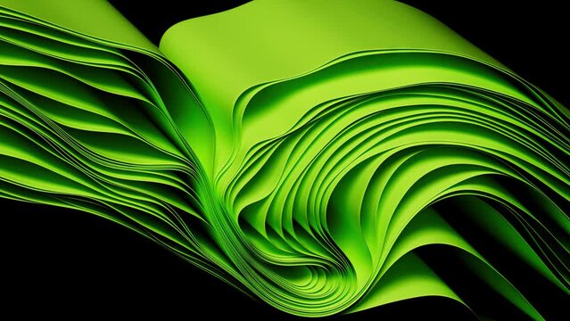 4K Flying cloth. Abstract background. Silk Fabric. Modern motion wallpaper. 3D rendering. Flowing by wind. Slow motion. Acid  green color.