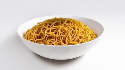 yummy noodles in a white bowl on isolated background
