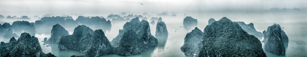 View over misty Ha Long Bay, Vietnam