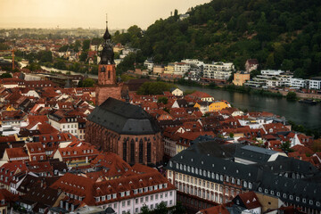 Old town of Heidelberg, Baden-Württemberg state. Aerial view on a summer day