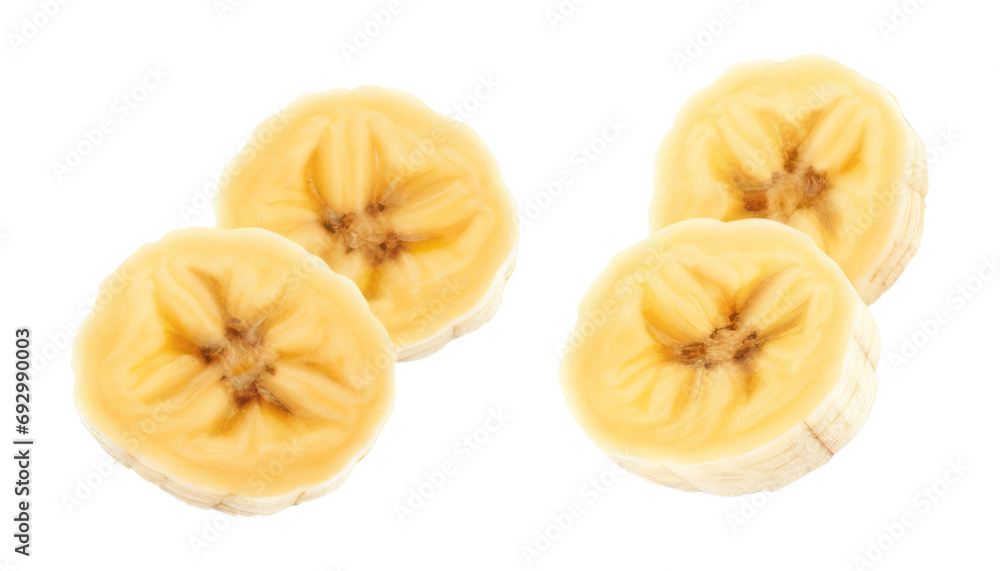 Poster sliced banana isolated on transparent background cutout