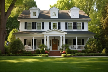 Colonial style American house. American classic home and house designs.