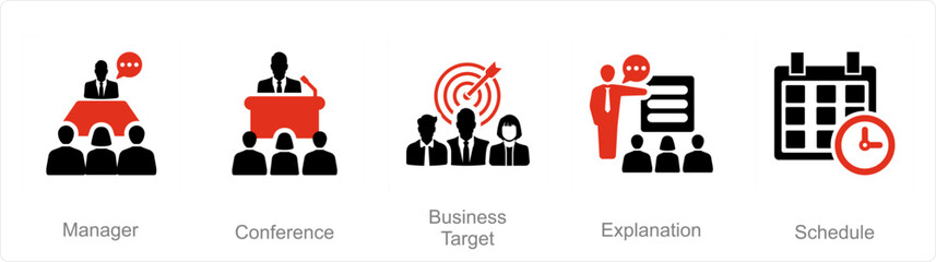A set of 5 Business Presentation icons as manager, conference, business target