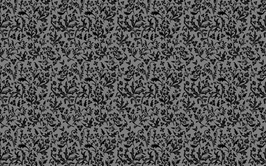 floral black color with gray background seamless pattern PNG