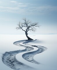 beautiful minimal space winter landscape photography, cinematic lighting, unusual perspective