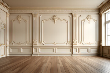 Classical wall molding decoration in modern empty luxury home interior. Classy home apartment mockup background.