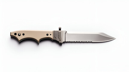 Obraz premium Professional Military Tactical Knife on Pure White Background, Photorealistic Image