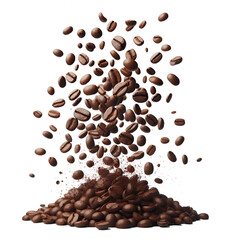 Falling coffee beans isolated
