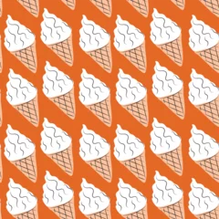 Fotobehang Summer seamless pattern with hand drawn ice cream. The pattern is great for fabric, wallpaper, wrapping paper, postcard, layout. © Anastasia