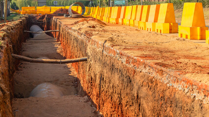 Construction Steel Water Pipeline Underground Trench Earthworks Installation - 692998482