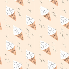 Summer seamless pattern with hand drawn ice cream. The pattern is great for fabric, wallpaper, wrapping paper, postcard, layout.