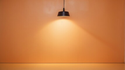 A lamp illuminates a crimson wall, leaving room for text or presentation. Bright Orange Brick Wall with Glowing Light Bulb Fixture