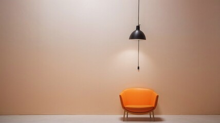 A lamp illuminates a crimson wall, leaving room for text or presentation. Bright Orange Brick Wall with Glowing Light Bulb Fixture
