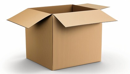 close-up of a cardboard box on white background, simple brown cardboard box isolated on white background, 3d render open brown cardboard box, isolation on white background, shipping concept. ILLUSTRAT