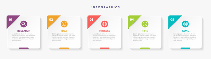 Modern business infographic template with 5 options or steps icons