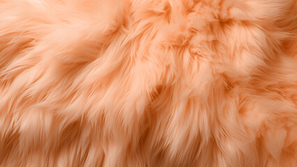 Closeup of lush soft peach fuzz color fur with a silky texture warmth and luxury background. Modern trendy tone hue shade