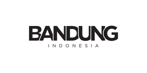 Bandung in the Indonesia emblem. The design features a geometric style, vector illustration with bold typography in a modern font. The graphic slogan lettering.