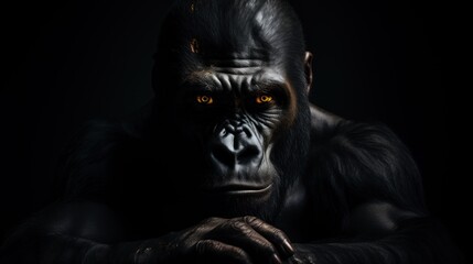 Beautiful Gorilla Portrait. Gorilla male on a dark background. - obrazy, fototapety, plakaty
