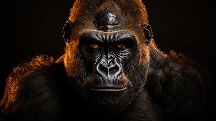 Obraz premium Beautiful Gorilla Portrait. Gorilla male on a dark background.