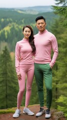 Obraz premium Active couple in matching outfits on hiking trail