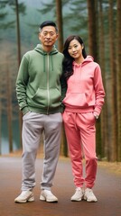Fototapeta premium Fit couple in sportswear on forest path