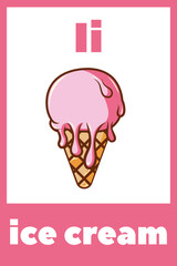 Children's ABC cards. Letter, word and picture. Educational cards with the alphabet for children. Cards for learning letters, the English alphabet with food and animals for kindergarten and school