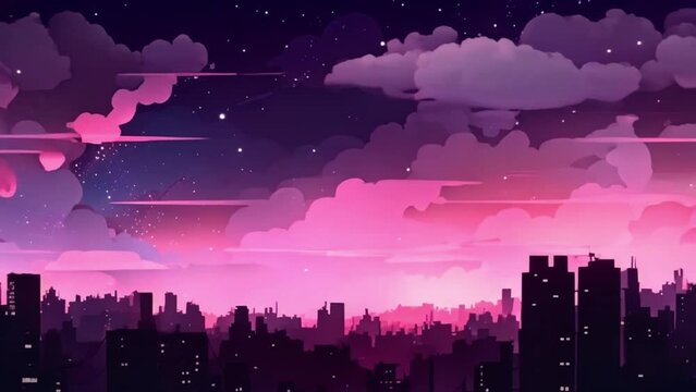 video of cloud views at night in cartoon style
