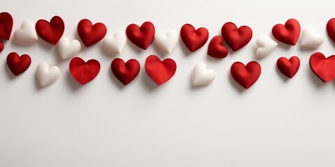 Red hearts on whitebackground, banner, AI generated
